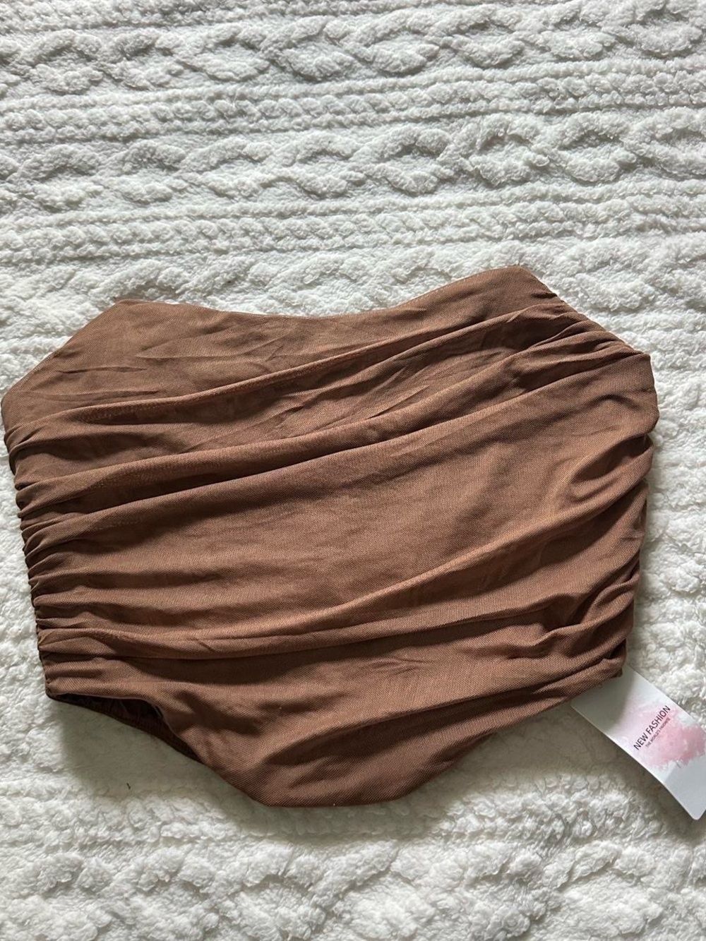 Women's brown Strapless Boned Mesh Bustier Zip Back Corset Bodyshaper Crop Top